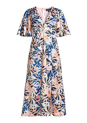 Tropical-Print Midi-Dress