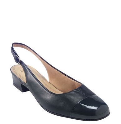Trotters 'Dea' Slingback in Navy Leather /Navy Patent