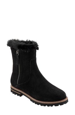 Trotters Forever Faux Shearling Trim Boot in Black Suede