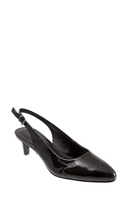 Trotters Keely Kitten Heel Slingback Pump in Black Faux Patent Leather