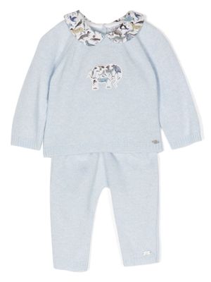 Trotters Zoo Elephant-print knitted cotton romper set - Blue