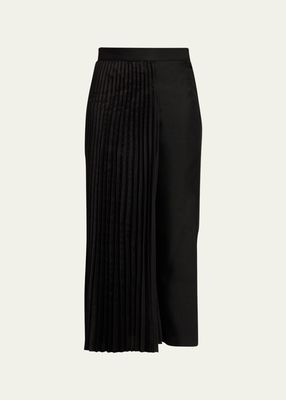 Trouser-Paneled Pleated Satin Skirt