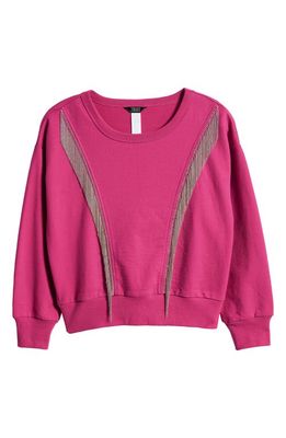 Truce Kids' Beaded Fringe Cotton Sweatshirt in Dark Pink