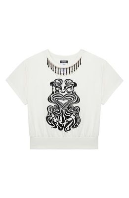 Truce Kids' Beaded Fringe Cutout Graphic T-Shirt in Off-White