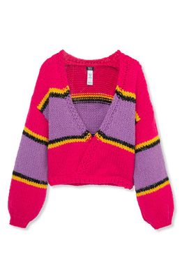 Truce Kids' Colorblock Metallic Sweater in Dark Pink 