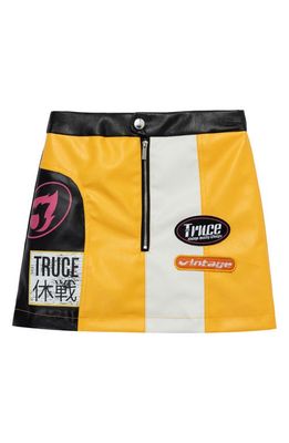 Truce Kids' Colorblock Patches Faux Leather Skort in Black Multi