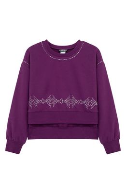 Truce Kids' Embellished Stretch Cotton Sweatshirt in Plum
