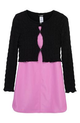 Truce Kids' Faux Leather Dress & Smocked Cardigan Set in Pink