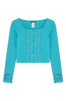 Truce Kids' Lace Accent Long Sleeve Cotton T-Shirt in Aqua