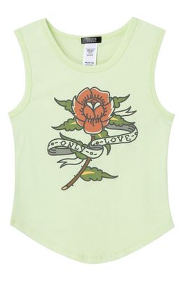 Truce Kids' Only Love Cotton Graphic Cutout Tank in Light Green
