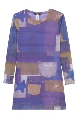 Truce Kids' Patch Print Long Sleeve Mesh Dress in Purple Multi