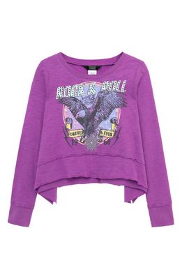 Truce Kids' Rock 'n' Roll Embellished Long Sleeve Cotton Graphic T-Shirt in Violet