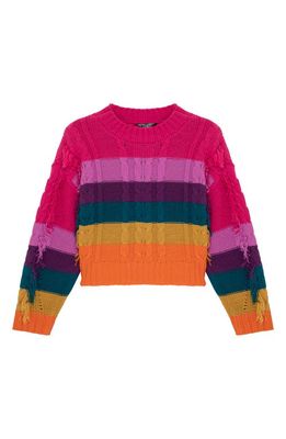 Truce Kids' Stripe Fringe Cable Sweater in Pink Multi