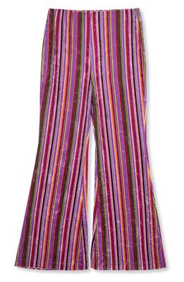 Truce Kids' Stripe Velour Flare Leg Pants in Purple Stripe 