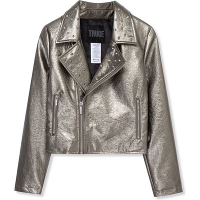 Truce Kids' Studded Metallic Faux Leather Jacket in Gunmetal 