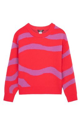Truce Kids' Wavy Stripe Crewneck Sweater in Hot Pink