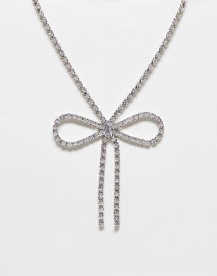 True Decadence crystal bow necklace in silver tone