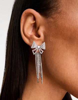 True Decadence embellished bow waterfall earrings in silver