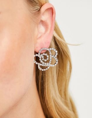 True Decadence embellished flower earrings in silver