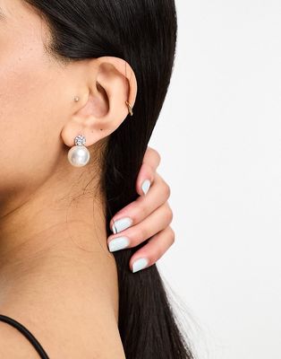 True Decadence faux pearl embellished stud earrings in silver