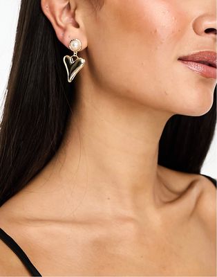 True Decadence faux pearl heart drop earrings in gold