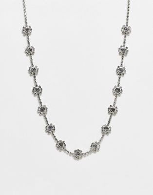 True Decadence floral crystal necklace in silver
