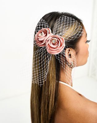 True Decadence flower hair clip with mesh layer in blush pink