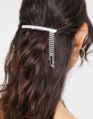 True Decadence hair clip in silver with crystals and chain