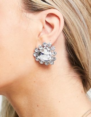 True Decadence heart cluster stud earrings-Silver