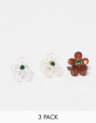 True Decadence pack of 3 flower hair clips in neutral-Gold