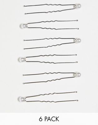 True Decadence pearl embellished hair pins in silver