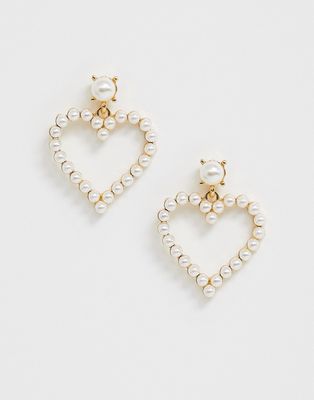 True Decadence pearl heart drop earrings-Gold