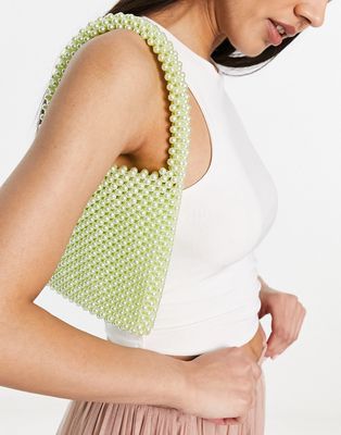 True Decadence pearl structured grab bag in sage green