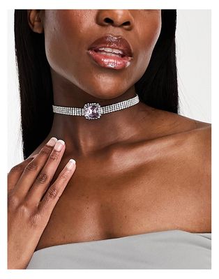 True Decadence purple jewel choker necklace in silver