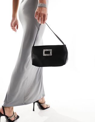 True Decadence satin shoulder bag with embellished detail in black