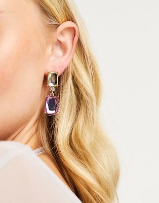 True Decadence statement jewel drop earrings in purple and yellow-Multi