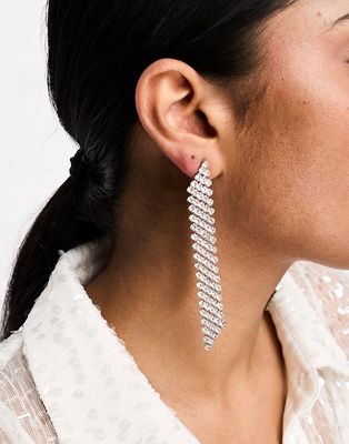 True Decadence waterfall rhinestone earrings in silver