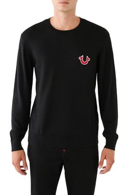True Religion Brand Jeans Appliquéd Crewneck Sweater in Jet Black