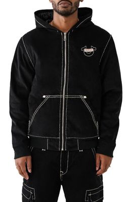 True Religion Brand Jeans Big T Hooded Cotton Corduroy Jacket in Jet Black