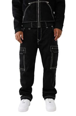 True Religion Brand Jeans Big T Straight Leg Cargo Jeans in Jet Black