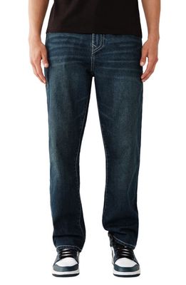 True Religion Brand Jeans Bobby Big T Flap Straight Leg Jeans in Amplifier Dark Wash