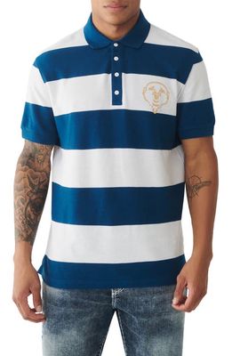 True Religion Brand Jeans Buddha Stripe Polo Shirt in Poseidon