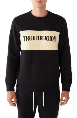 True Religion Brand Jeans Colorblock Logo Cotton Blend Sweatshirt in Jet Black