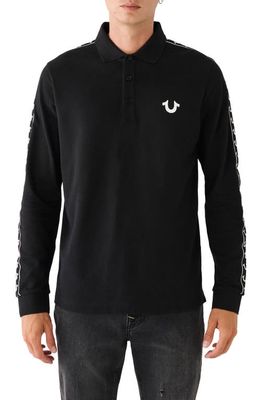 True Religion Brand Jeans Damask Long Sleeve Polo in Jet Black