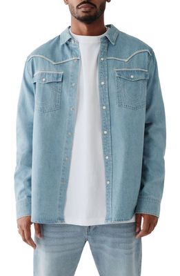True Religion Brand Jeans Flatlock Western Denim Snap-Up Shirt in Desert Blue