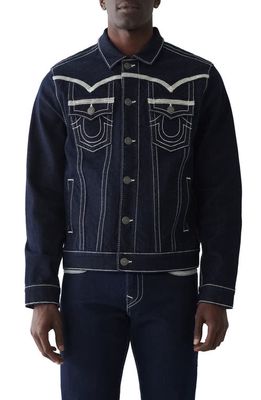 True Religion Brand Jeans Jimmy Flatlock Trucker Jacket in 2S Body Rinse