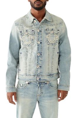 True Religion Brand Jeans Jimmy Super T Rope Stitch Denim Jacket in Darb Light Wash