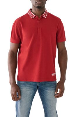 True Religion Brand Jeans Logo Collar Cotton Polo in Red Dahlia 