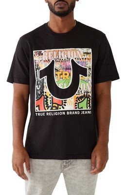 True Religion Brand Jeans Relaxed Fit Layered Art Graphic T-Shirt in Jet Black