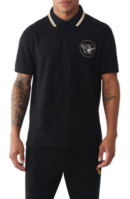 True Religion Brand Jeans Relaxed Tipped Graphic Polo in Jet Black